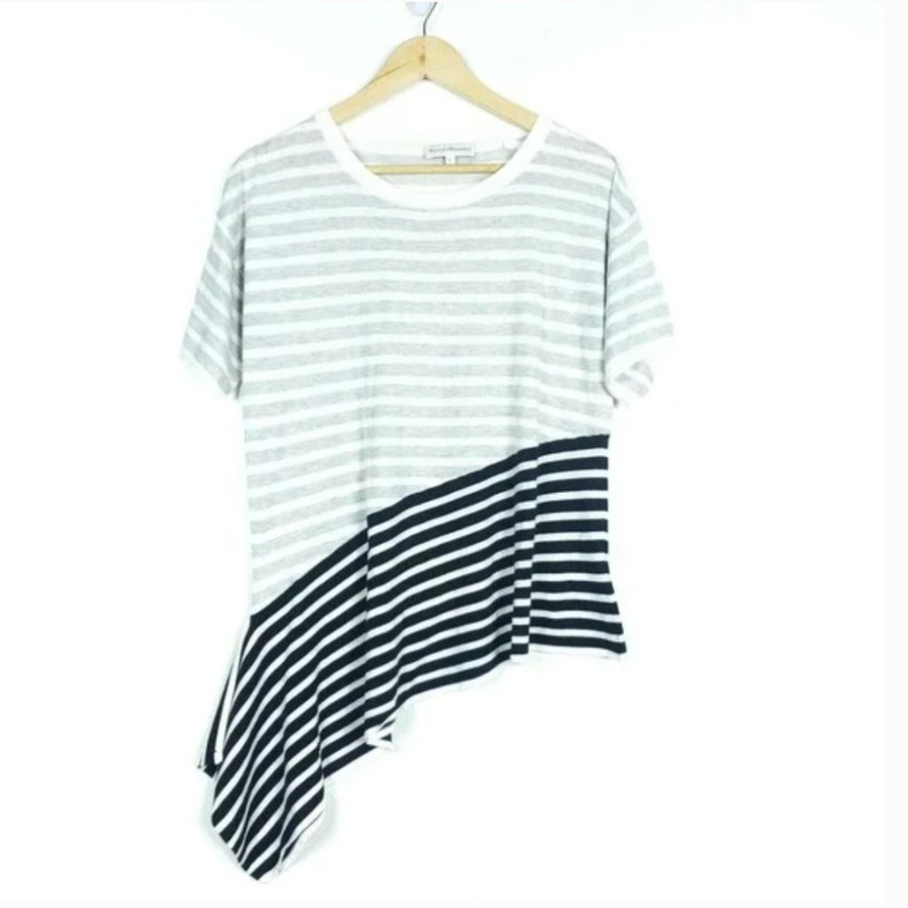 White and Warren Size XS Stripe Short Sleeve Sweater Cashmere